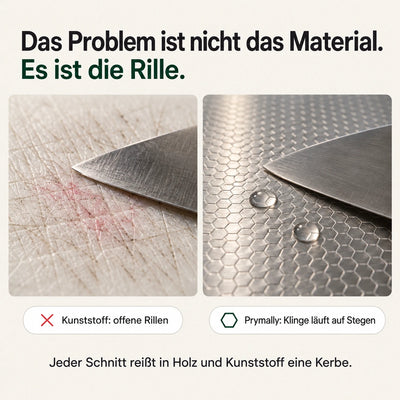 Kunststoffbrett mit Rillen neben der Prymally Wabenoberfläche